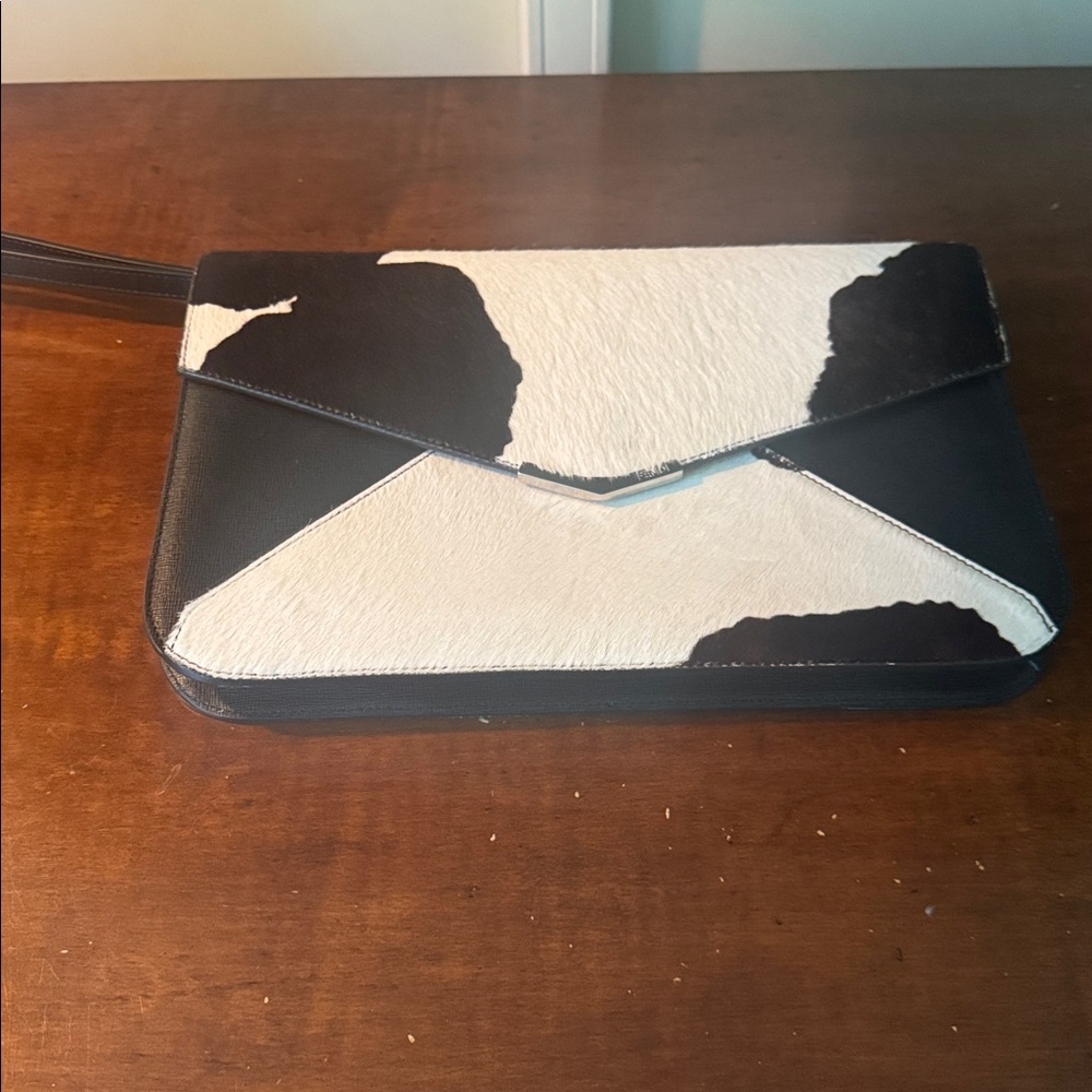 Fendi Calf hair and leather clutch in black and white